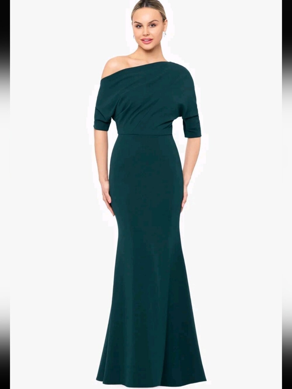Betsy & Adam Women's Madeline Off-Shoulder Long Scuba Gown Formal Dress Sz 12